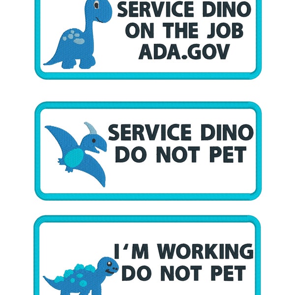 Juego de 3 parches para perros de servicio Teal Dino