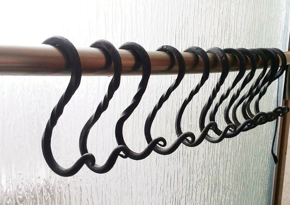 Hand Forged Black Iron Shower Curtain Hooks 12 With Twist Etsy