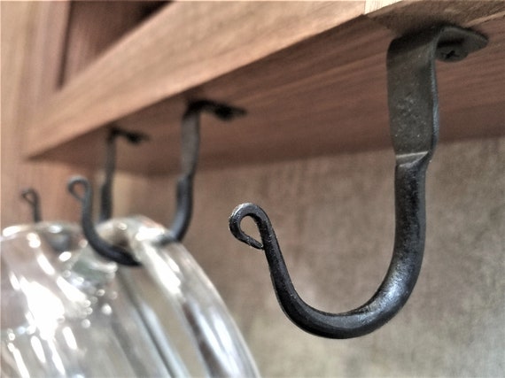Hand Forged Hooks 3 Wide Under Cabinet Mounted Ceiling Etsy
