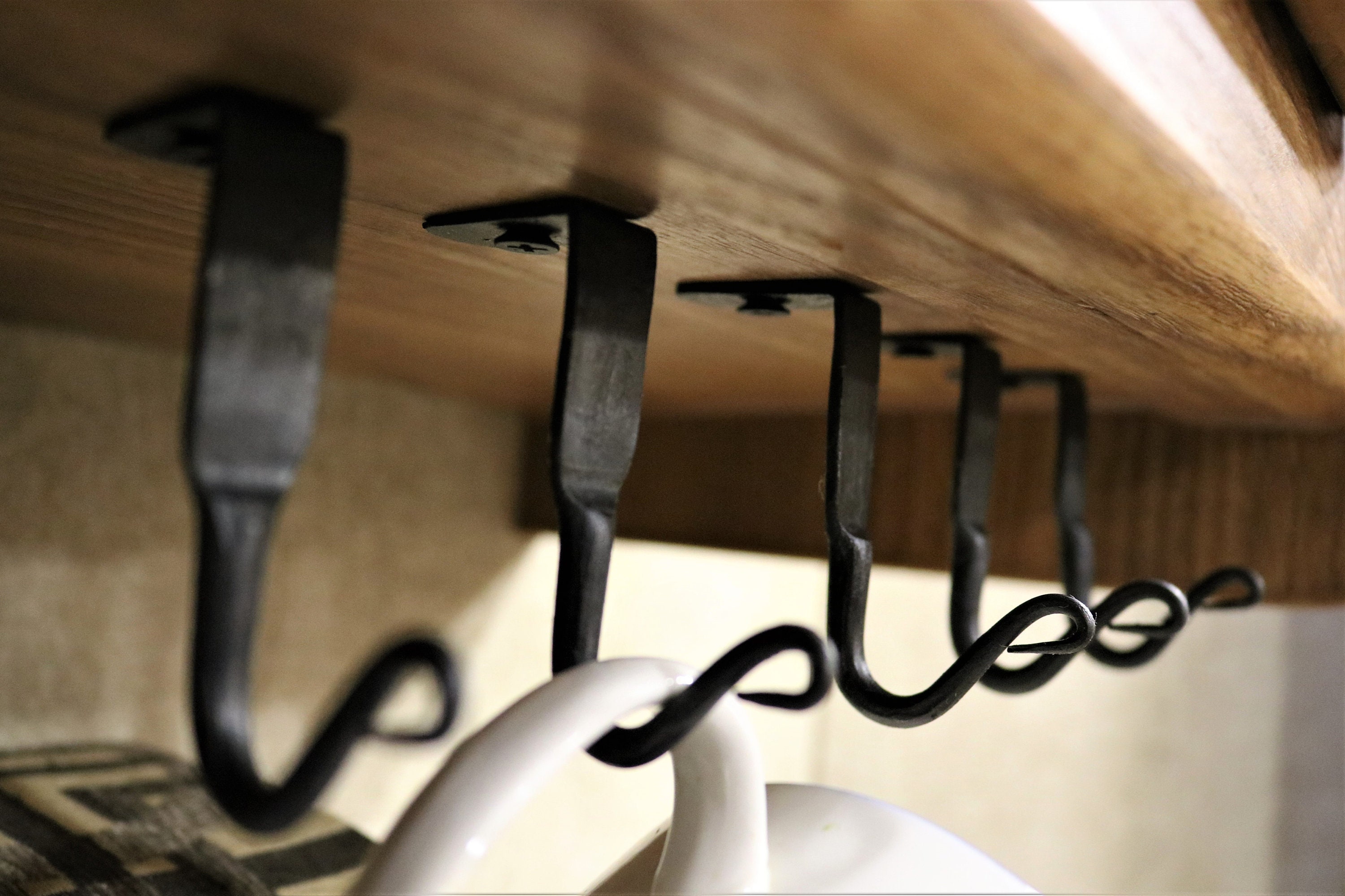 Hand Forged Hooks (3+) Under Cabinet, Shelf, Table or Mantle Stocking…