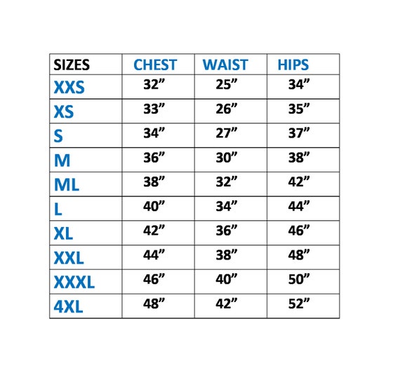 Size Chart For Pakistani Shalwar Kameez