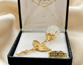 Broche rose vintage en or 22 carats galvanisé - Prête à offrir