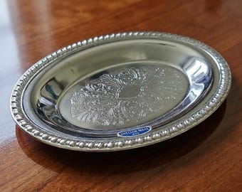 Vintage Shelton-Ware NYC Chrome Serving Tray – Embossed Floral, Gadroon Edge, Mid Century Bread Platter