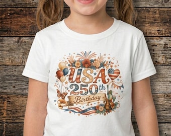 T-shirt fille 250e anniversaire des États-Unis, chemise thème patriotique, t-shirt rouge, blanc et bleu qui évacue l'humidité