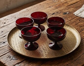Tasses à sorbet rouge rubis Anchor Hocking vintage 1937 – Lot de 5