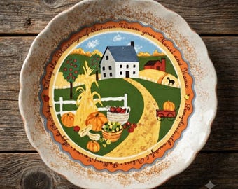 Vintage Fall Decor Plate Avon Thanksgiving Harvest Farmhouse Cottagecore Wall Art