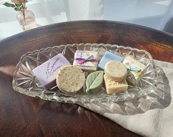 plateau de toilette vintage en verre teinté, porte-objets, porte-bijoux