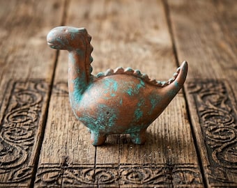 Dinosaure vert de gris recyclé - Décoration rustique mystique naturaliste
