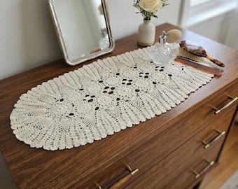 Vintage Oval Crochet Doily – 26" Delicate Floral Motif Table Accent