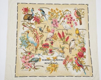 Nappe vintage avec oiseaux australiens | Linge de table fleuri | Housse pour table à cartes | Décoration de cuisine Cottagecore