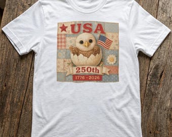 USA 250th Anniversary Baby Eagle Adult T-Shirt, Patchwork Patriotic Tee (1776-2026)