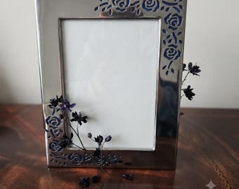 Vintage Chrome Floral Picture Frame | Dark Academia Gothic 5x7 Decor