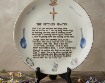 Vintage Kitchen Prayer 8" Decorative Plate, 1970s Grandmacore Wall Art