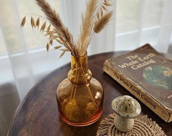 Vase bourgeon en verre ambré vintage des années 1970