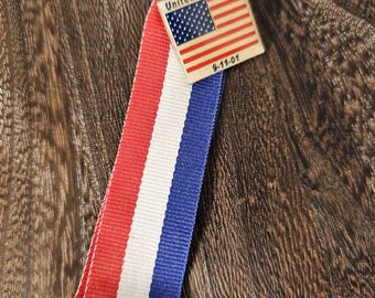 Vintage SEPTEMBER 9-11 Remembrance Button with Ribbon nice condition