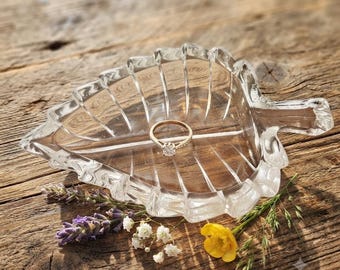 Vintage Crystal Leaf Trinket Dish | 3" Petal Catch-all for Jewelry | Gift-Ready