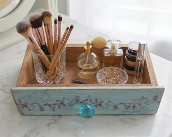 Organiseur de tiroir en pin recyclé - Bureau fourre-tout décoratif et plateau de courtoisie