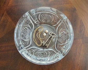 Vide-poches vintage en verre transparent à motif de roses, cendrier floral, fourre-tout pour coiffeuse