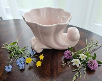Vase corne d'abondance rose vintage | Poterie artistique américaine Mid-Century