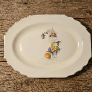 Vintage W.S. George Lido Canarytone Platter, Mid Century Market Scene Oval Serving Plate