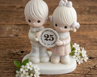 vintage 1983 25e anniversaire Moments précieux figurine | E-2857 Souvenir d'anniversaire d'argent | Couple en porcelaine prêt à offrir