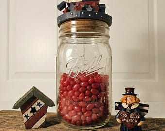 Vintage Patriotic Decor Set – Primitive Style Ball Jar, Resin Angel, Wood Birdhouse (250th Anniversary)