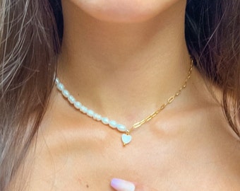 gold pearl heart necklace