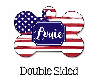Double Sided Name Tag Custom Pet Tag Personalized Dog Tag Boy Dog Tag Dog ID Tag Personalized Pet Tag Dog Name Tag American Flag Tag