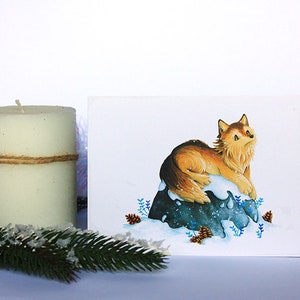 Wolf on a Rock postcard - Winter animals series