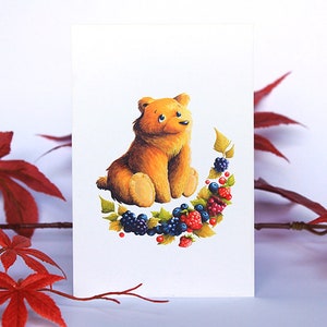 Berries Bear postcard - Spring animals series