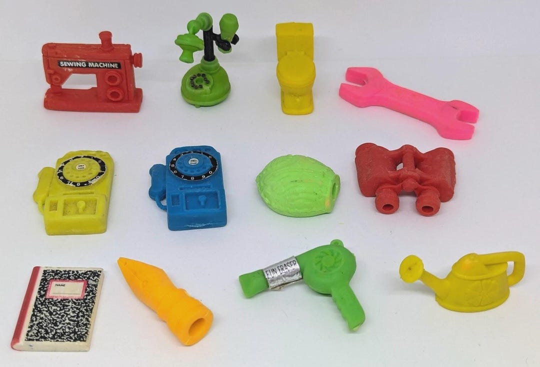 12 Vintage Novelty Erasers 80s & 90s Lot Cute Household Items Retro ...