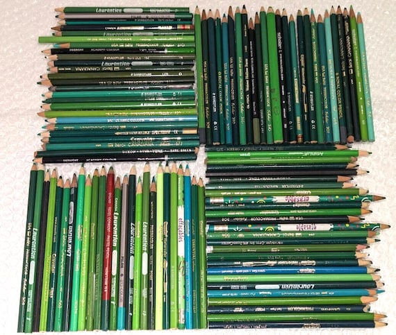 100 Green Colored Pencil Crayon Bulk Mixed Lot Includes: Prismacolor,  Laurentien, Staedtler, Crayola Preowned Art Supplies Crafts for Adults 