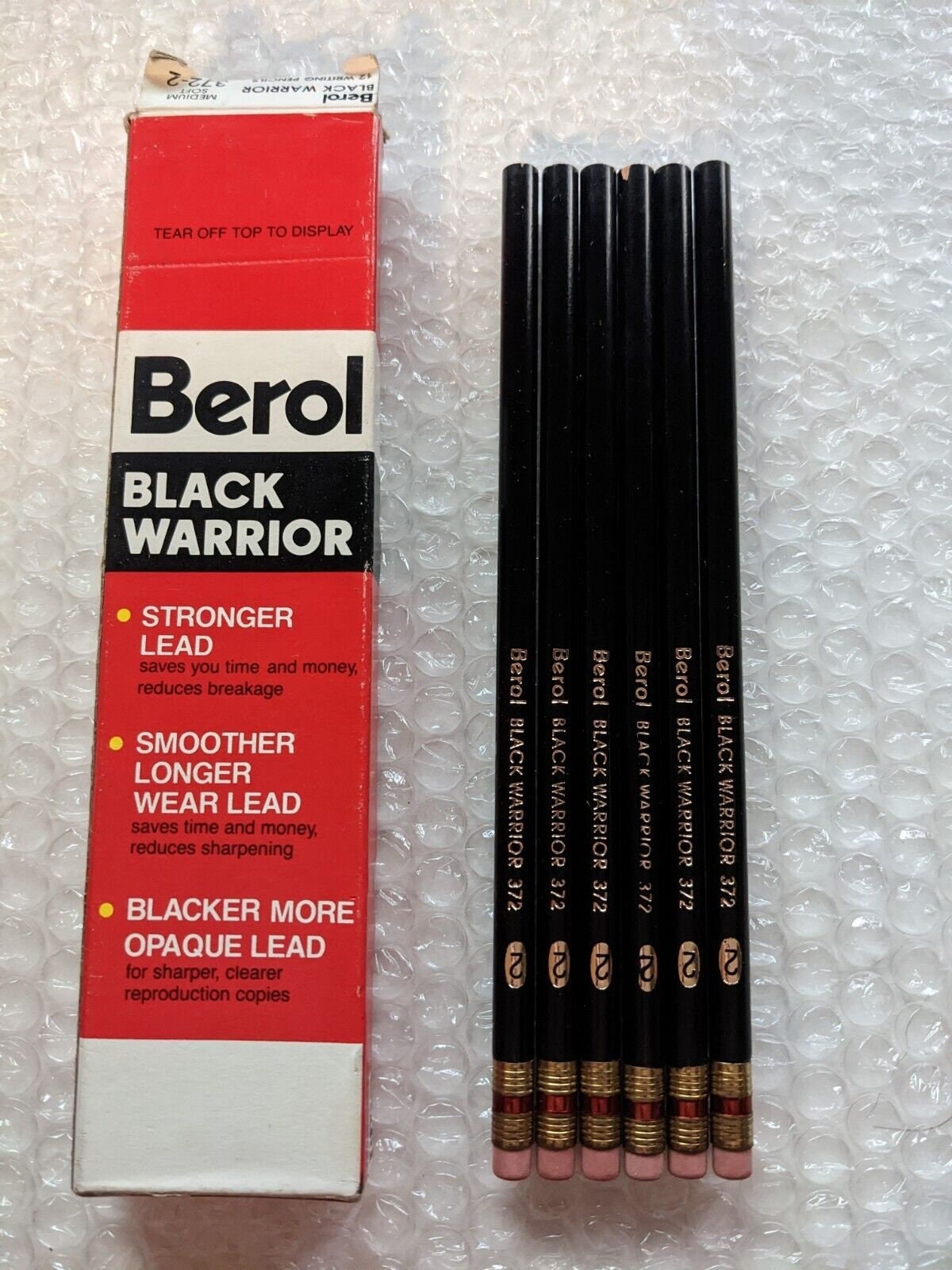 6 Berol Black Warrior 372-2 Lead Pencil From Eagle Chemi-sealed Era HB  Medium Soft 2 in Original Box Made in USA 