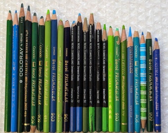 24 Vintage Colored Pencils Green & Blue Sampler Set: Prismacolor Polychromos Cumberland Rexel Lyra Spectracolor Professional Artist Quality