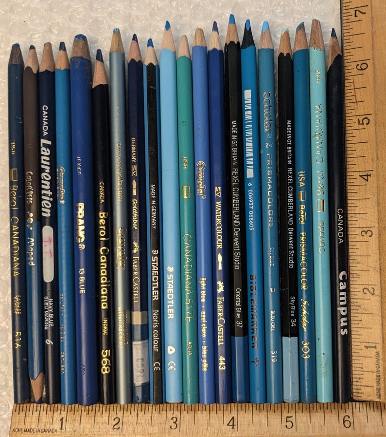 20 Blue Colored Pencil Crayons Set Artist Quality Mixed Brands Etsy