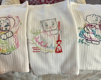 Busy Little Kittens Towel | Handmade Embroidered Towel