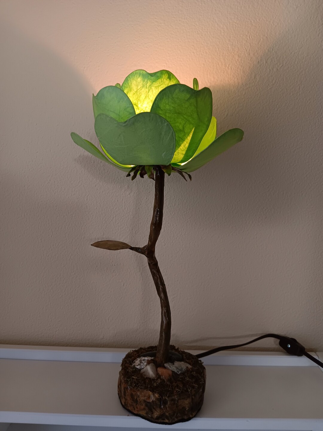 Green Rose Flower Table Lamp Etsy
