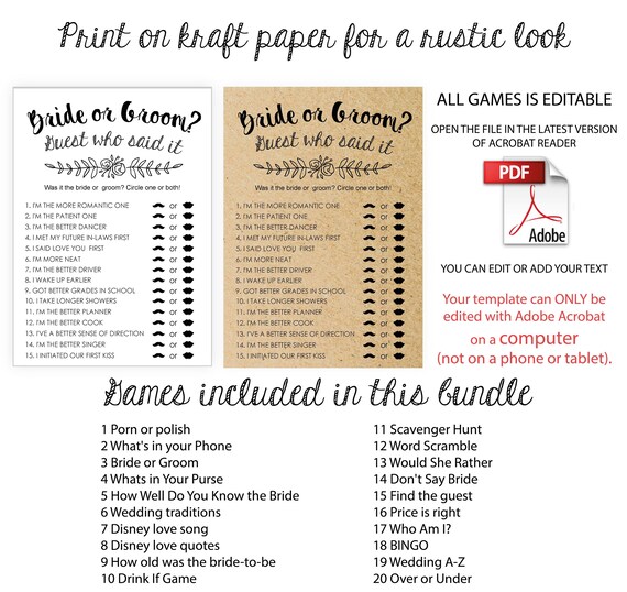 Bridal Shower Games Wedding A Z Bingo Package Printabl Game Etsy