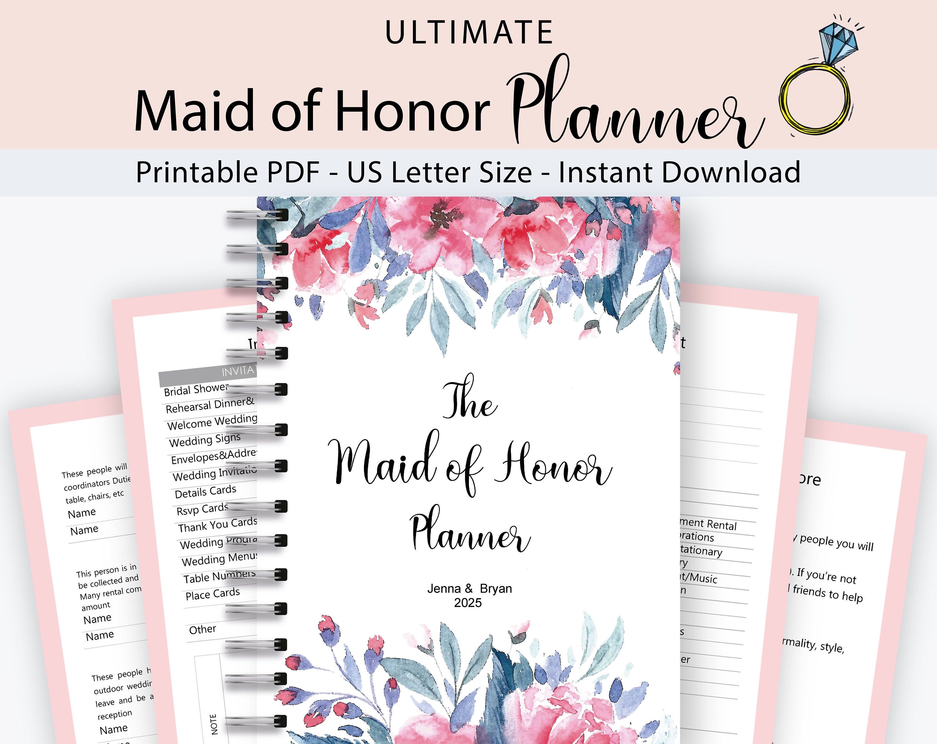 Maid of Honor Planner Notebook // Wedding Planner Printable // | Etsy