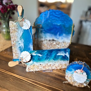 Ocean Table Coasters, Ocean Cheese Board, Beach Charcuterie Board, Beach Tray, Beach Serving Trays, Ocean Charcuterie Tray,