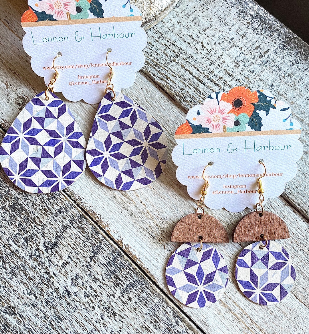 Quilt Earrings, Cork Leather Earrings, Quilt Leather Earrings, Quilt Cork Etsy