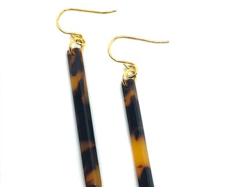 Tortoise Shell Minimalist Earrings, Acrylic Earrings, Tortoise Shell Earrings, Long Earrings