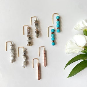 Wire Threader Earrings, Gemstone Bead Earrings, Wire Earrings, Turquoise Earrings, Howlite Earrings, Beaded Earrings, Wire Dangles