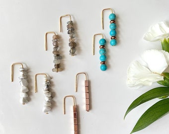 Wire Threader Earrings, Gemstone Bead Earrings, Wire Earrings, Turquoise Earrings, Howlite Earrings, Beaded Earrings, Wire Dangles