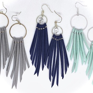 Leather Fringe Earrings, Leather Tassel Earrings, Long Leather, Dangle Earrings