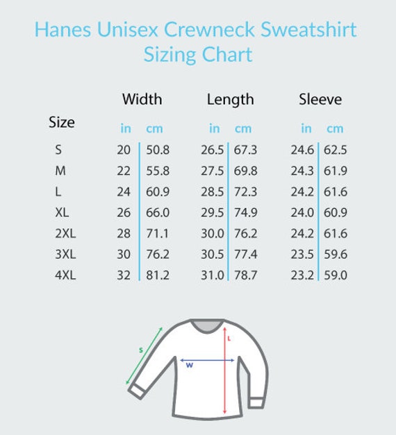 Hanes Unisex Crewneck Sweatshirt Size Chart