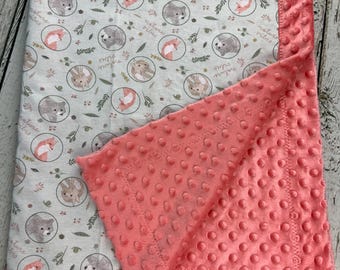 Baby Girl Minky Blanket / Woodland Animals Baby Blanket / baby shower gift / Nature Vibes Collection