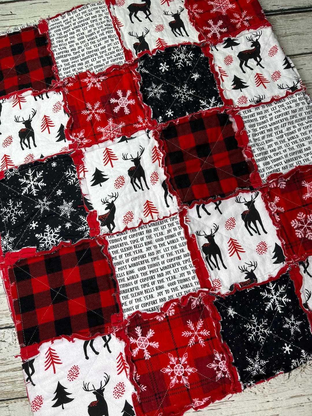 Yuletide Rag Christmas Rag Quilt Throw / Red Black White Christmas Decor - Etsy