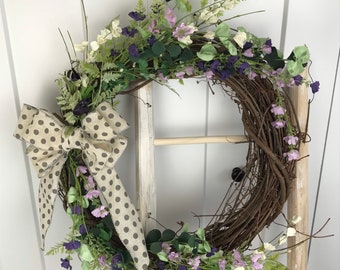 Spring purple and green wreath / front Door wreath / Grapevine wreath / Monogram wreath /customizable wreath