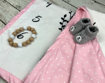 Baby Girl Milestone Minky Blanket / monthly baby blanket / baby shower gift